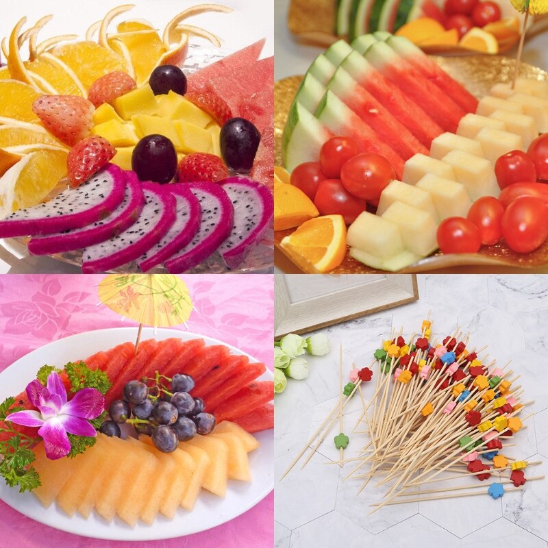 100 stks 12 cm Pruimenbloesem Bamboe Cocktail Picks Fruit Sticks Wegwerp Tandenstokers