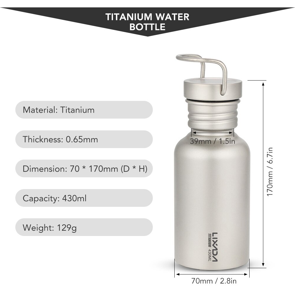 750ml / 600ml TOMSHOO Volle Titan Wasser Flasche Ultraleicht draussen Camping Wandern Radfahren Wasser Flasche mit extra Kunststoff deckel: 430ml