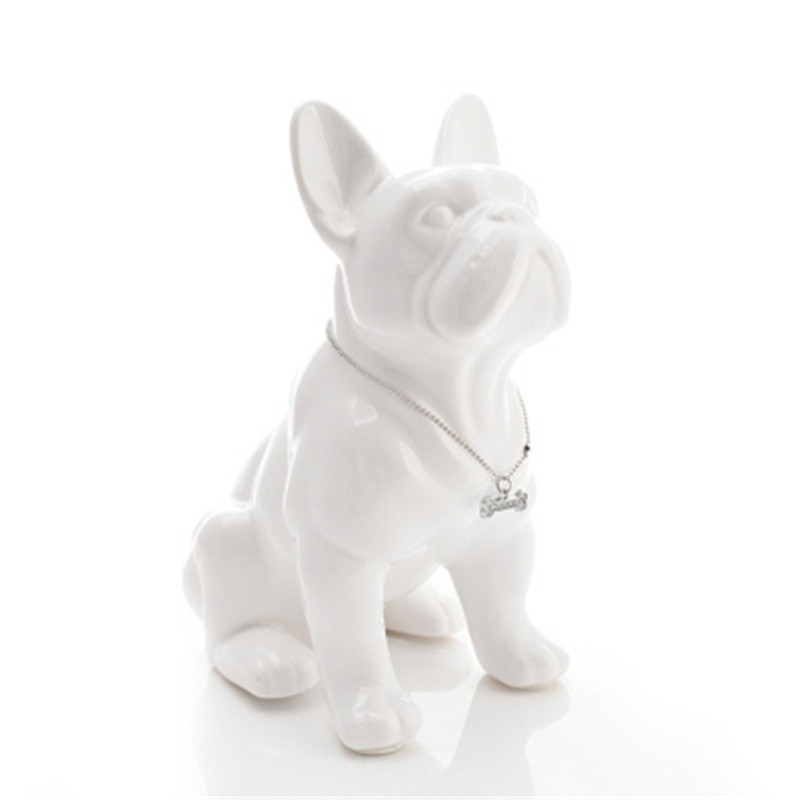 MODERN SIMPLE SIMULATION ANIMAL CERAMICS PET DOG FRENCH BULLDOG STATUE LIVING ROOM ENTRYWAY DECORATION ART&CRAFT X4434