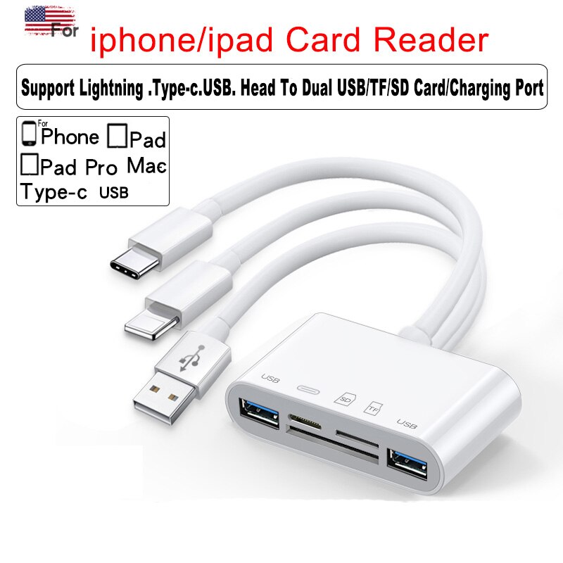 Lector de tarjetas Micro SD adaptador de tarjeta SD USB 3,0, palo de memoria para iphone, iPad, iOS13, adaptador Lightning a cámara, lector de tarjetas USB: 3H5port