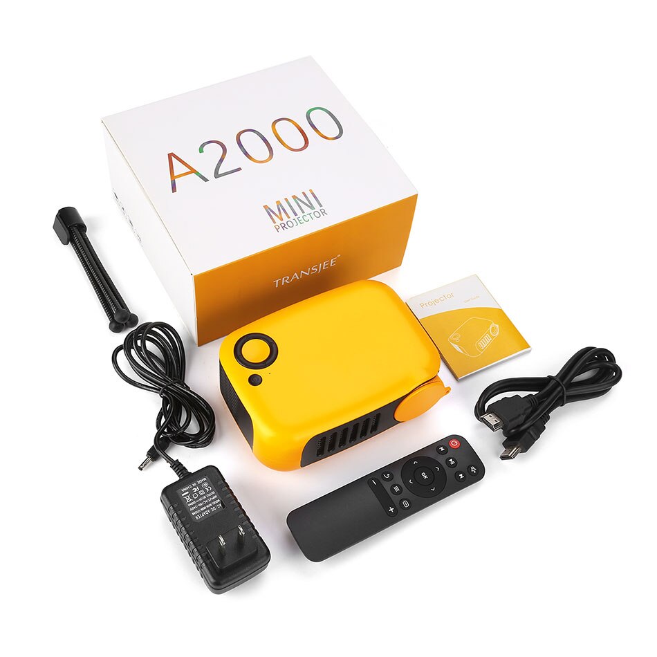 Mini proyector A2000 portátil y pantalla plegable para proyector, 320x240p, compatible con tarjeta Micro SD HDMI de 1080P con pantalla de 100/120 pulgadas