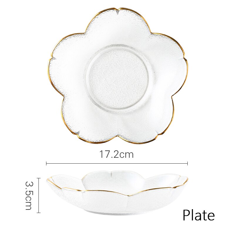 Gold Rim Glass Salad Bowls Dinner Plates Kitchen Utensils Glass Soup Plate Fruit Dishes Cooking Dinnerware Food Container: sakura2