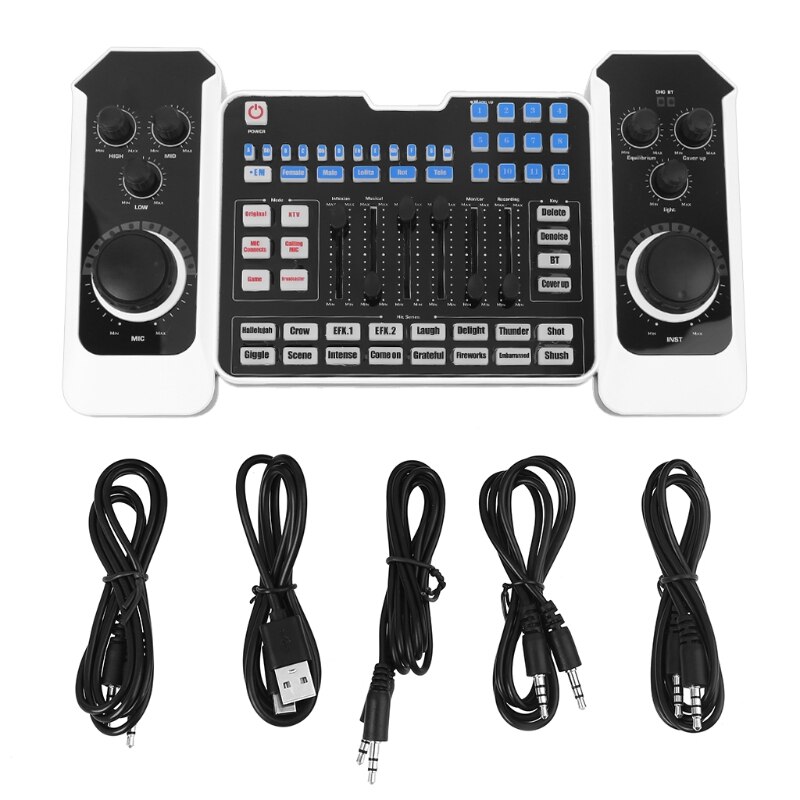 Mélangeur Audio Bluetooth rechargeable par USB, casque, Microphone, diffusion sur le web, diffusion en direct, carte son pour enregistrement, karaoké, chant: W