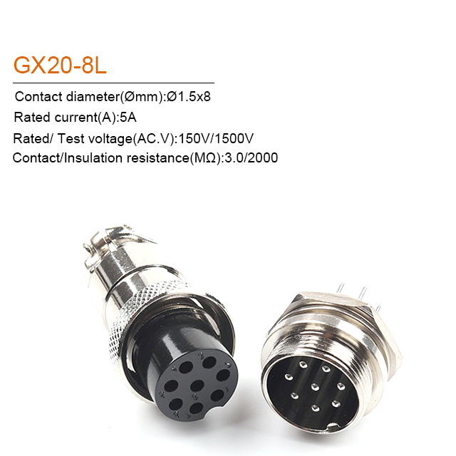 1Set GX20 2/3/4/5/6/7/8/9/10/12/14/15 Pin 20Mm Male + Vrouwelijke Circulaire Moer Type Draad Panel Aviation Connector Socket Plug: GX20-8 Nut type