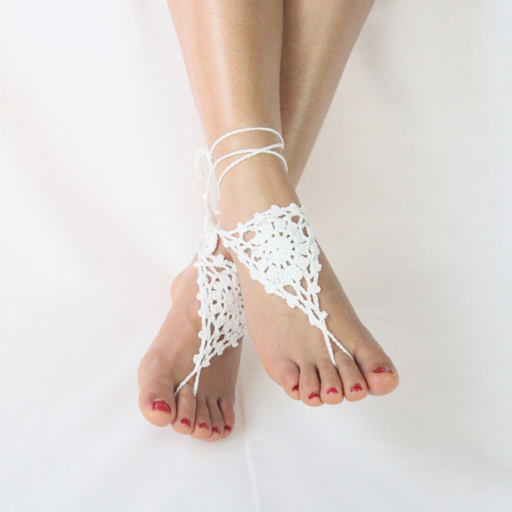 Sexy Lady Cotton Knit Haak Barefoot Sandalen Enkelbandje Ketting Voet Armband