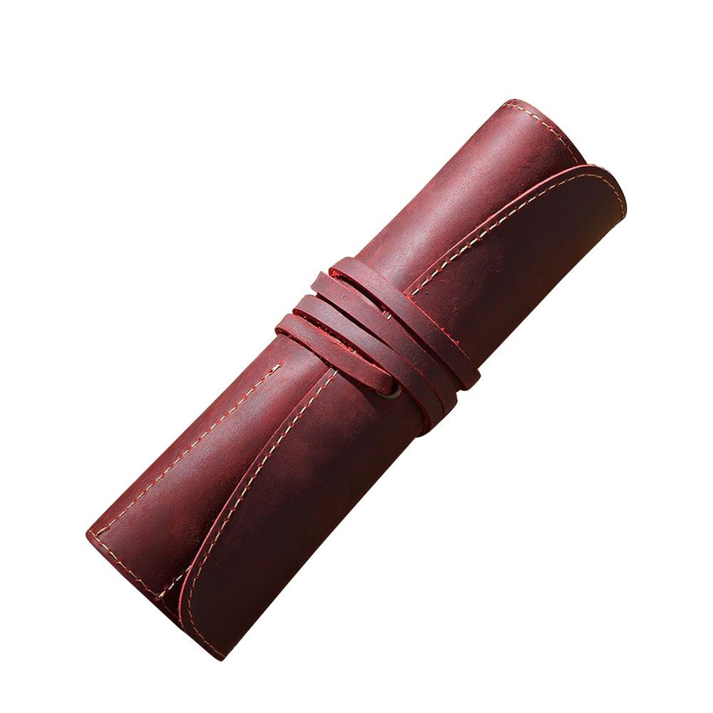 Leren Pennen Etui Houder - Vintage Retro Rolmodel - Voor Rollerball, Vulpen, Balpen: Donkerrood