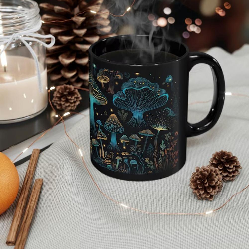 350ML Bioluminescent Fungi Magic Mushroom Mug Novelty Black Tea Milk Water Cup Mushroom Coffee Mug With Handle Birthday