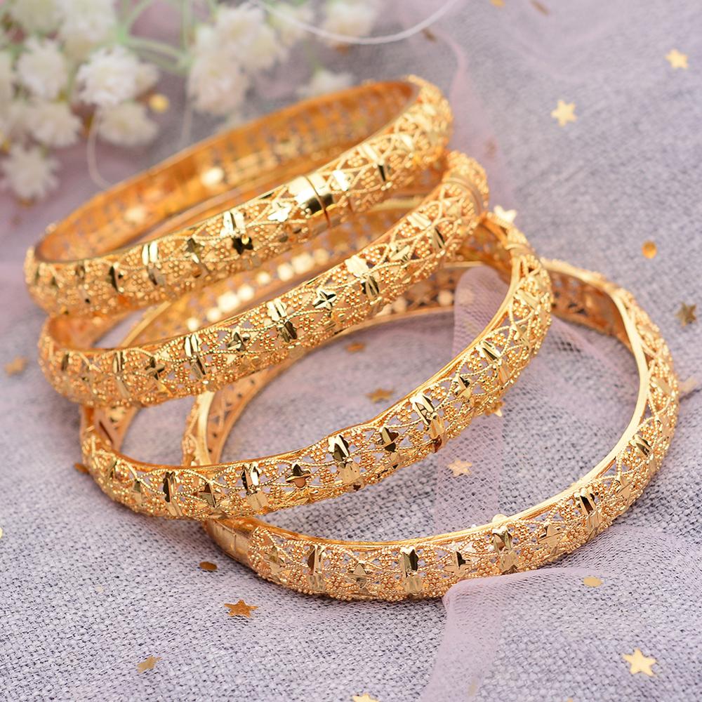 WANDO 4 unids/lote joyería etíope personalizada brazaletes de Color dorado Dubai brazaletes de oro para brazaletes y brazaletes africanos para mujeres