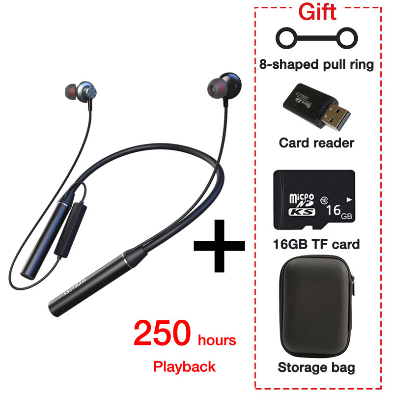 EARDECO 180-uurs uithoudingsvermogen Bluetooth-hoofdtelefoon Bass Draadloze hoofdtelefoon met microfoon Stereo nekband Koptelefoon Sportheadset TF-kaart: Donkergrijs