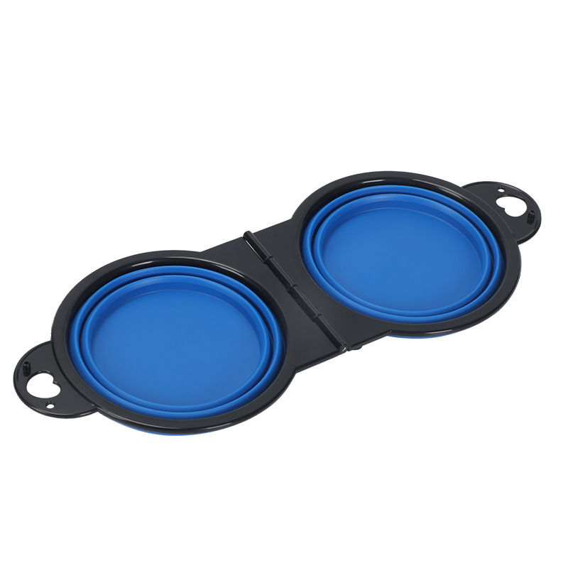 Ciotola da viaggio pieghevole per cani 2 in 1, doppi ciotole Ciotola pieghevole per cibo per cani Ciotola per acqua, mangiatoia per cani appesa per passeggiate in campeggio: Blu