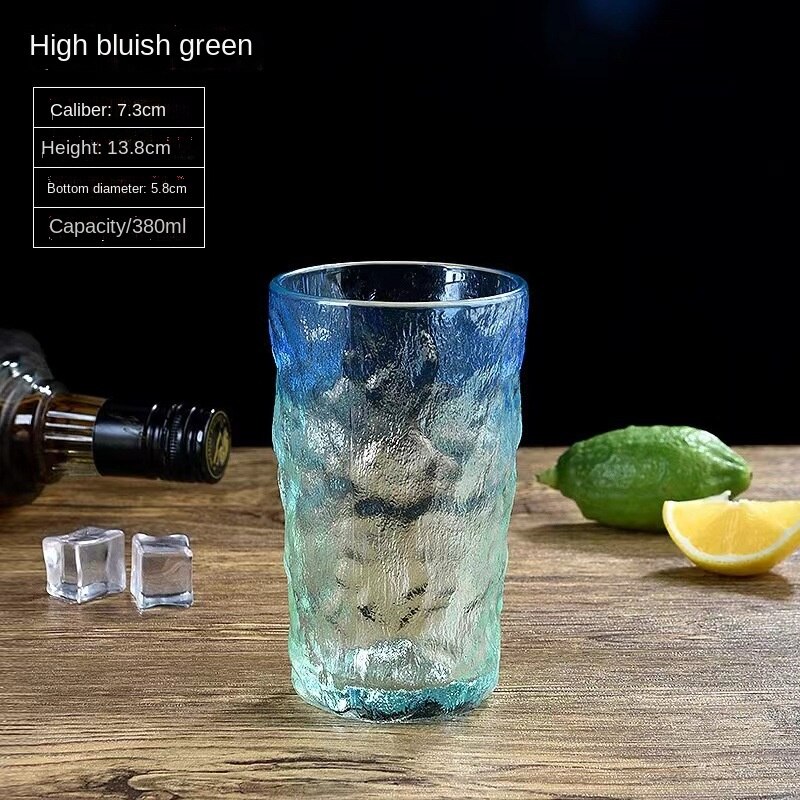 Gletsjer Glas Huishouden Japanse Stijl Water Cup Mannelijke Ontbijt Cup Ins Wind Bier Cup Sap Kopje Koffie Kopje Thee bar Benodigdheden: blue-380ml