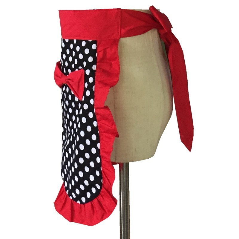 Cute Princess Polka Dots Apron Lace-up Bowknot Cloth Half-length Housekeeping Restaurant Cooking Work Cleaning Tools Aprons