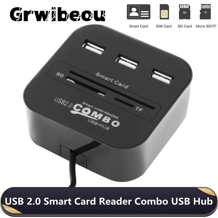 Grwibeou All In 1 Usb Sim Smart Kaartlezer Voor Bankkaart Ic/Id Emv Sd Tf 3USB Hub mmc USB-CCID Iso 7816 Cacdnieatm Ic Simsdtf