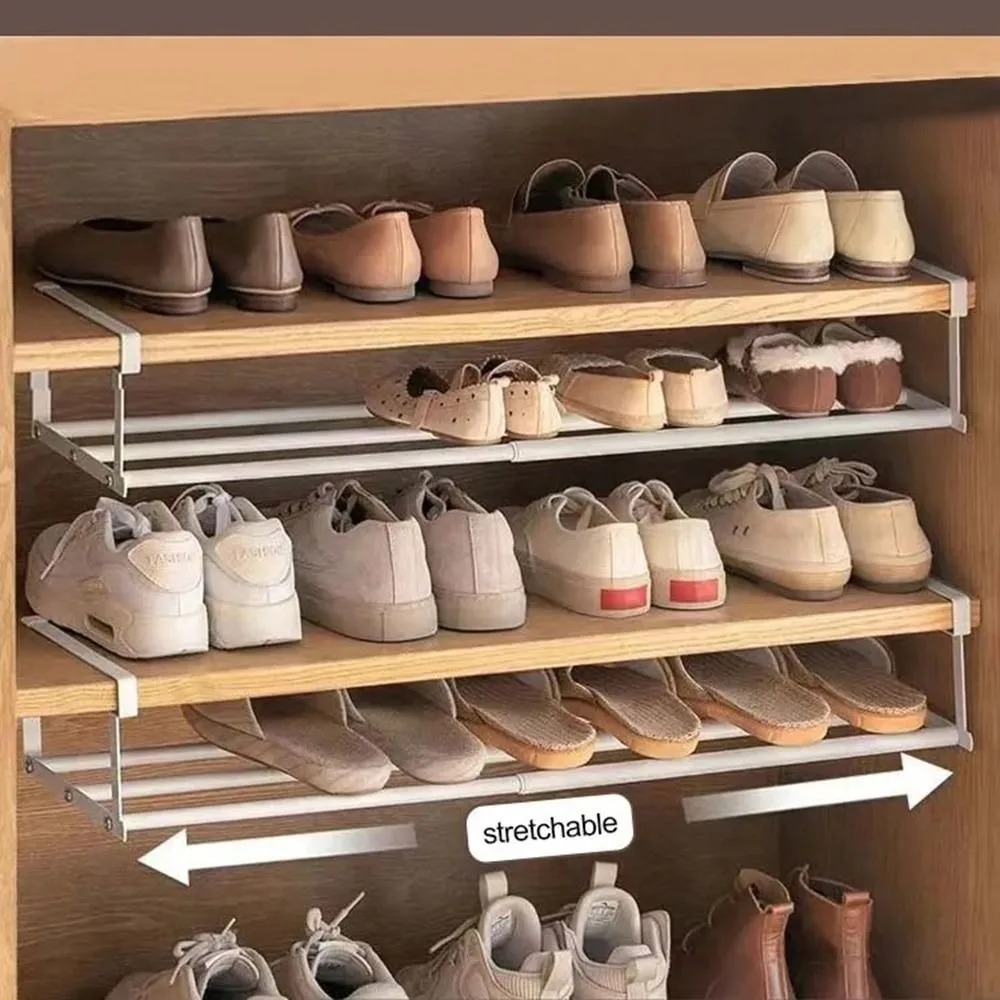 Shoe Rack Retractable Shoes Cabinet Shelf Simple Layered Partition Shoe Tray Storage Household Space-Saving Hanging Shoes Basket