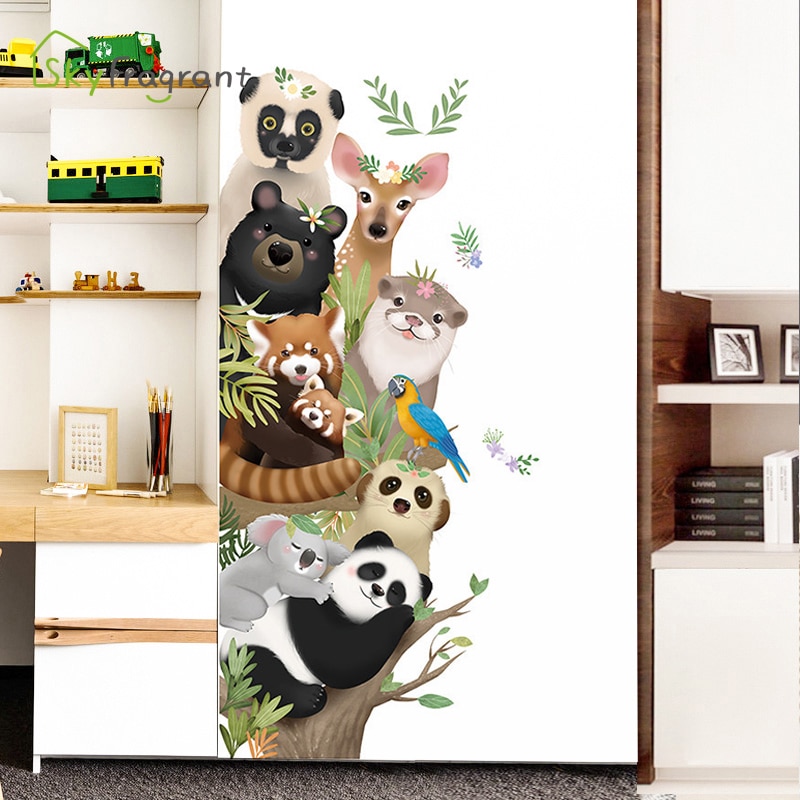 Pegatinas de pared de animales bonitos, pegatina de puerta, decoración de esquina, autoadhesiva, decoración del hogar, habitación de niños, decoración de dormitorio de bebé