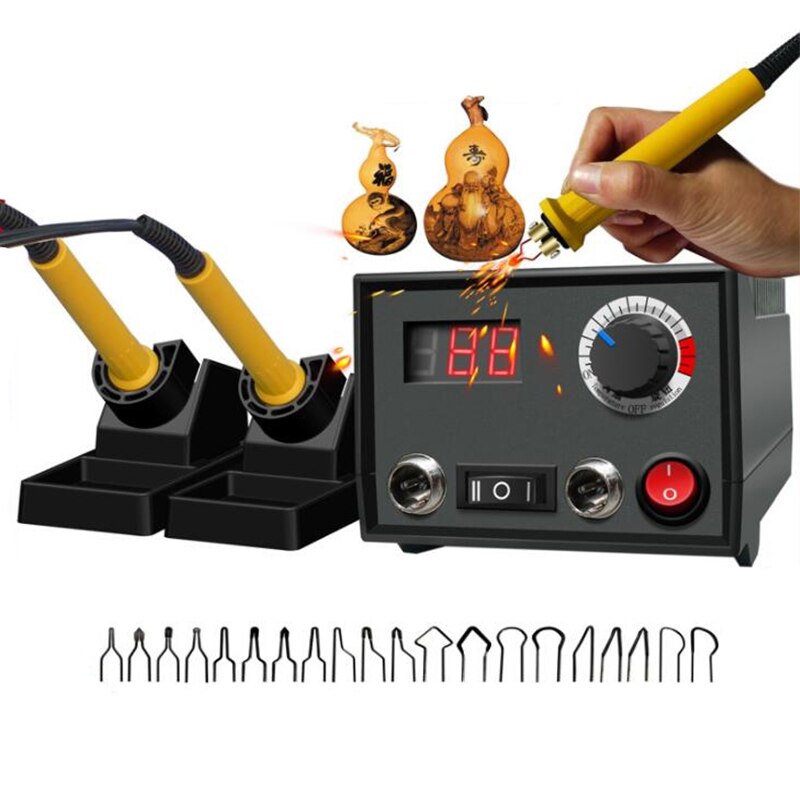 Grabador de madera con temperatura ajustable, pantalla Digital, pirograbado, bolígrafo Dual, Kit de máquina para dibujar y escribir en cuero