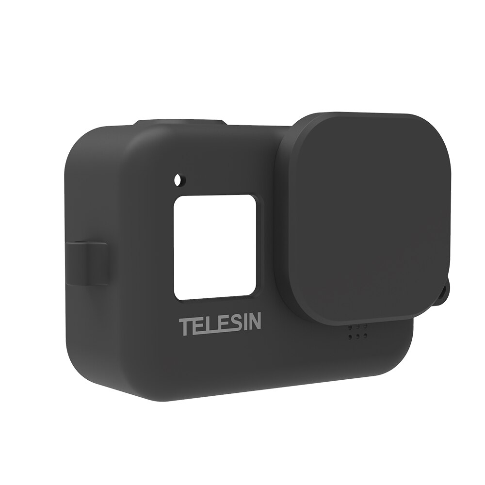 TELESIN Soft Silicone Case Housing Cover Lens Cap Blue White Adjustable Handle Wrist Strap For GoPro Hero 8 Camera Accessories