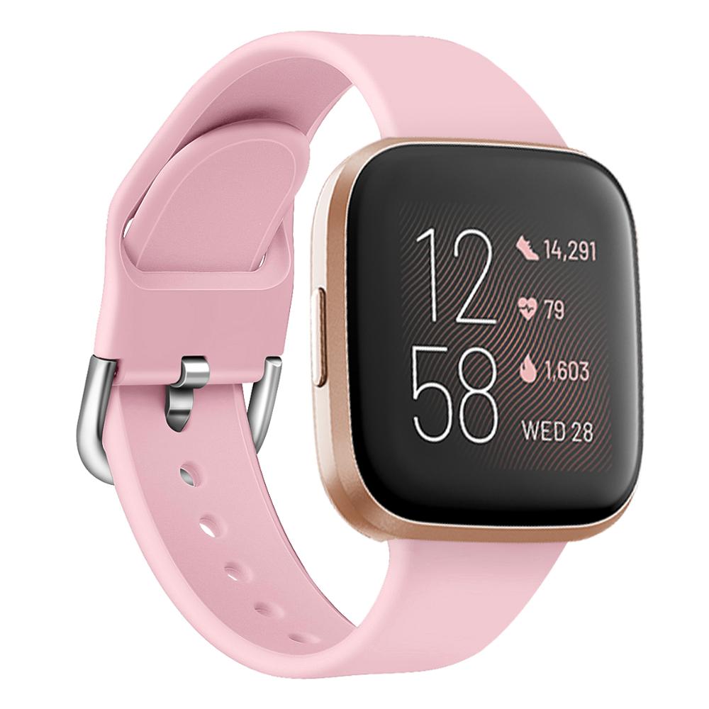 Ren farge armbånd til fitbit versa 2/ versa lite vanntett erstatning myk silikon klokkerem correa: Rosa / L