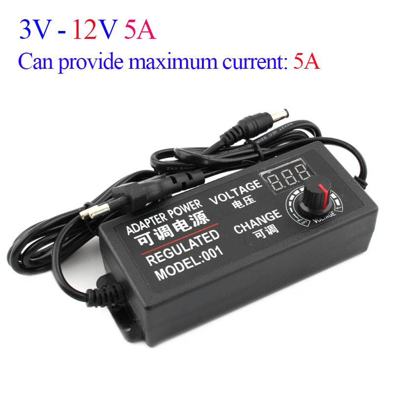 Adjustable AC To DC Power Supply 3V 5V 6V 9V 12V 15V 18V 24V 3A 5A Power Supply Universal 8 Pin DC 48W 60W 72W Adapter: Blue