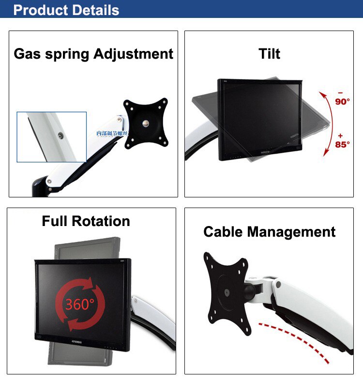 Aluminium 360 Graden Full Motion Hoogte Verstelbare 15 "-27" Lcd Led Tv Wall Mount Monitor Houder Beugel arm