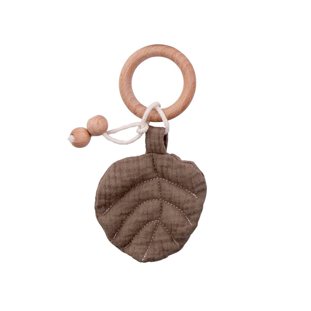 1PC Baby Toys Wooden Teethers Cotton Leaves Shape Pendant Beech Wooden Rings Teething Beads Bed Bell Rattle Toys Bed Accessories: D