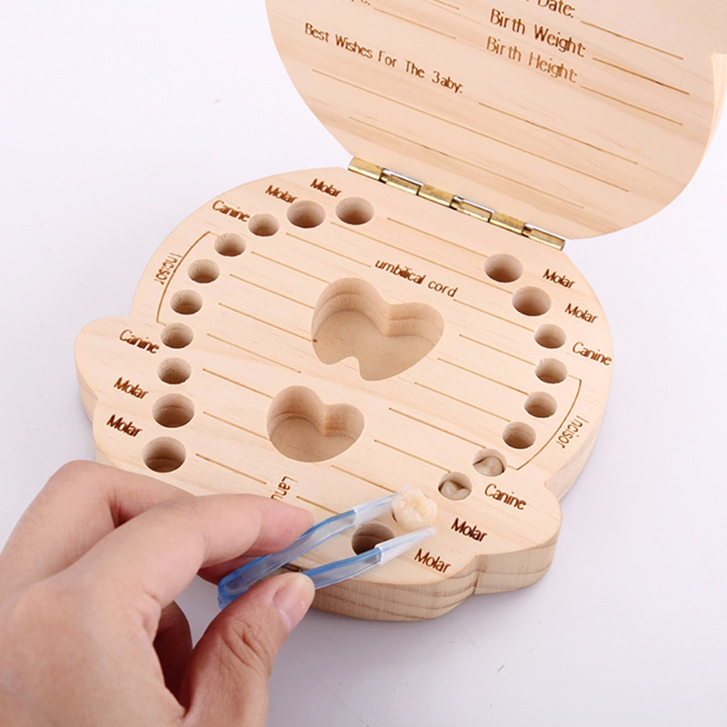 Babymelk Tanden Doos Spaans Engels Russion Baby Hout Tand Doos Baby Tand Organizer Kids Bladverliezende Opslag Verzamelen Houten Doos
