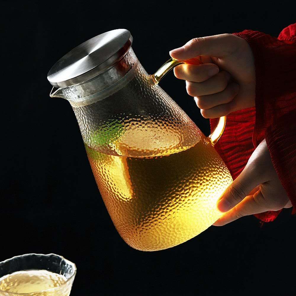 Genomskinlig glas vattenkanna vattenkokare 80/350/1500/2000ml med rostfritt stål filter juice tekanna kanna värmebeständig karaff
