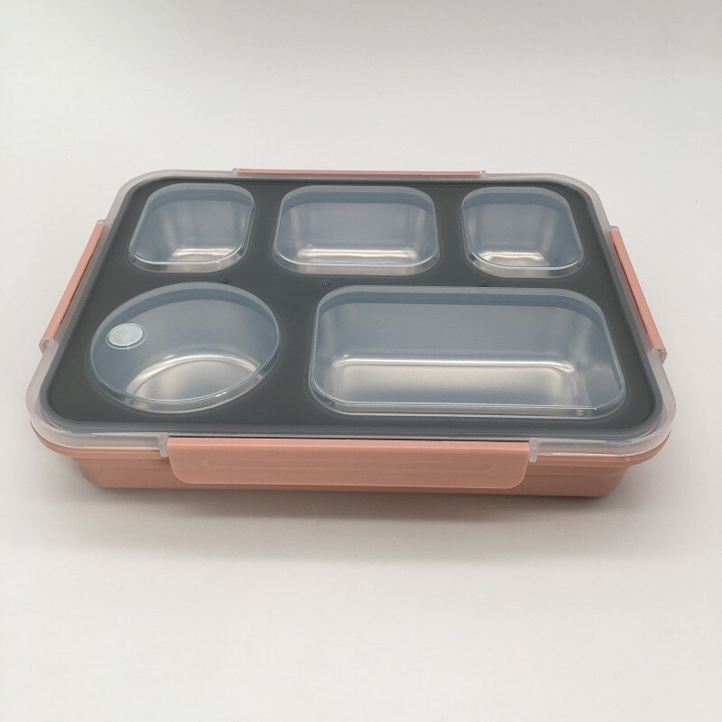 Rvs Lunchbox Voor Kid Verwarmd Lunchbox Keuken Accessoires Bento Box Maaltijd Prep Voedsel Container Opslag: Pink 5 grip