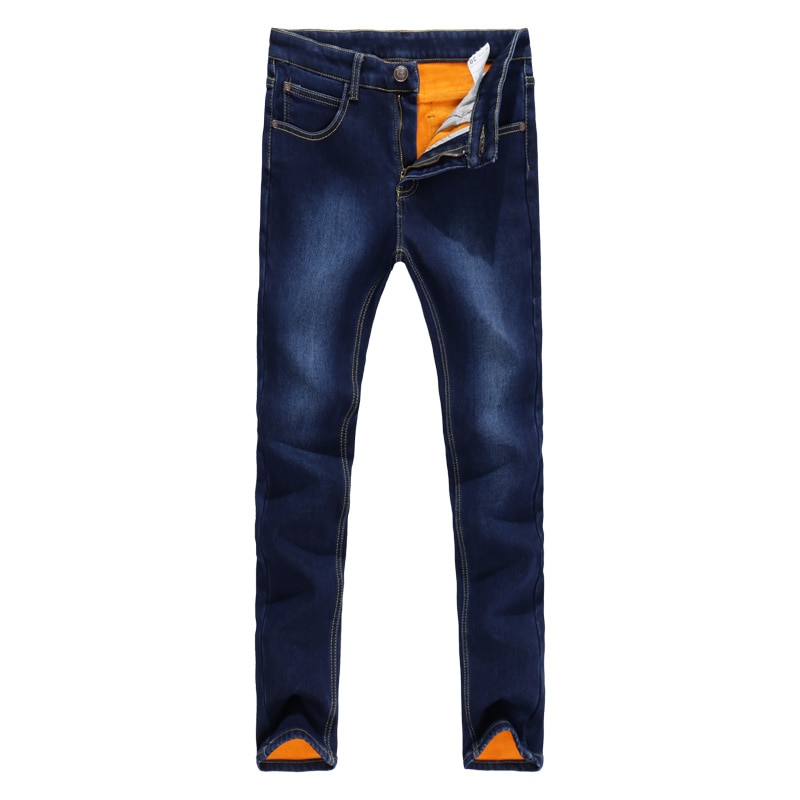 Tangyaxuan tykke mænd vinter stretch jeans varm fleece mænd klassiske jeans mænd blå denim jean bukser størrelse 27-36