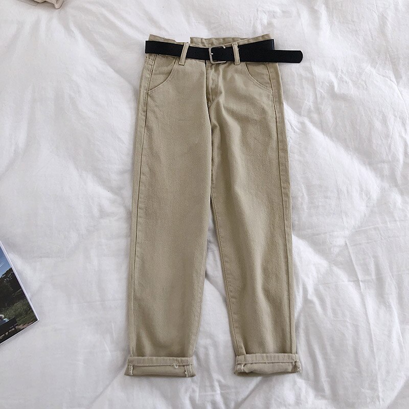 Woherb vintage dam boyfriend jeans för kvinnor mamma jeans med hög midja casual penna byxor koreanska streetwear bälte jeansbyxor