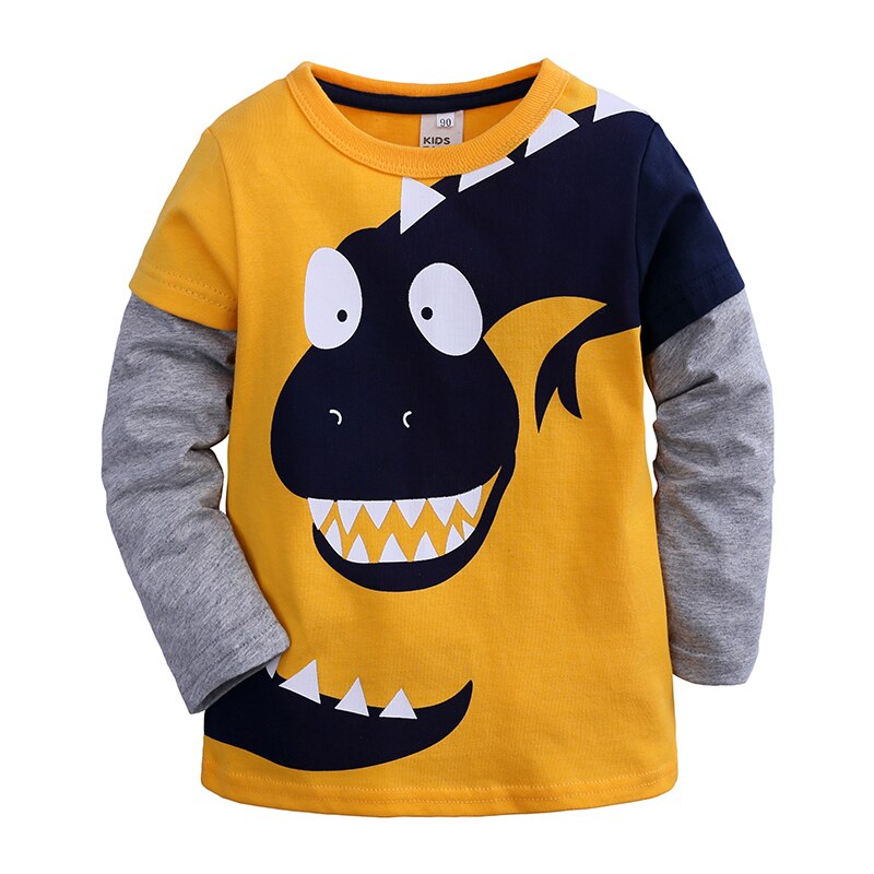 Lente Herfst Kinderkleding Katoen Lange Mouw Dinosour Cartoon Dier Baby Boy T-shirts Kinderen Tops Voor Jongens 2-10 Jaar: Goud / 2T