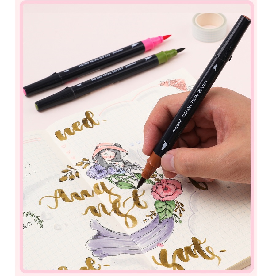 Monami Color Twin Brush Pen, Watercolor Art Home DIY Marker for Drawing Painting Doodle Calligraphy Liner School F554