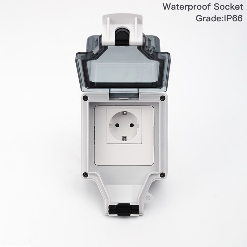 Weatherproof EU Standard Socket Waterproof Outdoor Wall Power 16A IP66 Electrical Outlet Grounded AC 110~250V