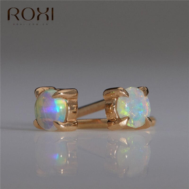ROXI Piccola Rotonda Bianco Opale di Fuoco Orecchini con Perno per le donne oro riempito Carino Coreano Orecchini 2019 Gioelleria Raffinata E Alla Moda Orecchini Da Sposa
