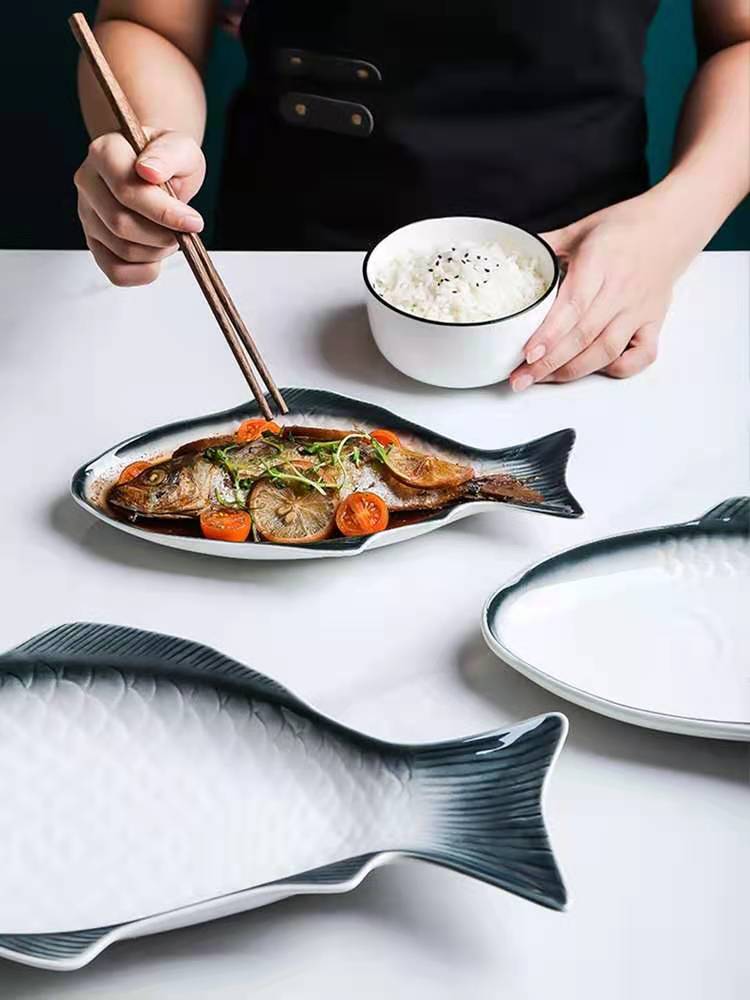 Ceramic Tableware Plate Fish Shaped Dish Snack Storage Fish Pan Fine Dinner Plate Kitchen Accessories