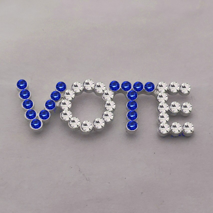 Rhinestone Pearl Vote Pin Brooch Jewelry: blue clear