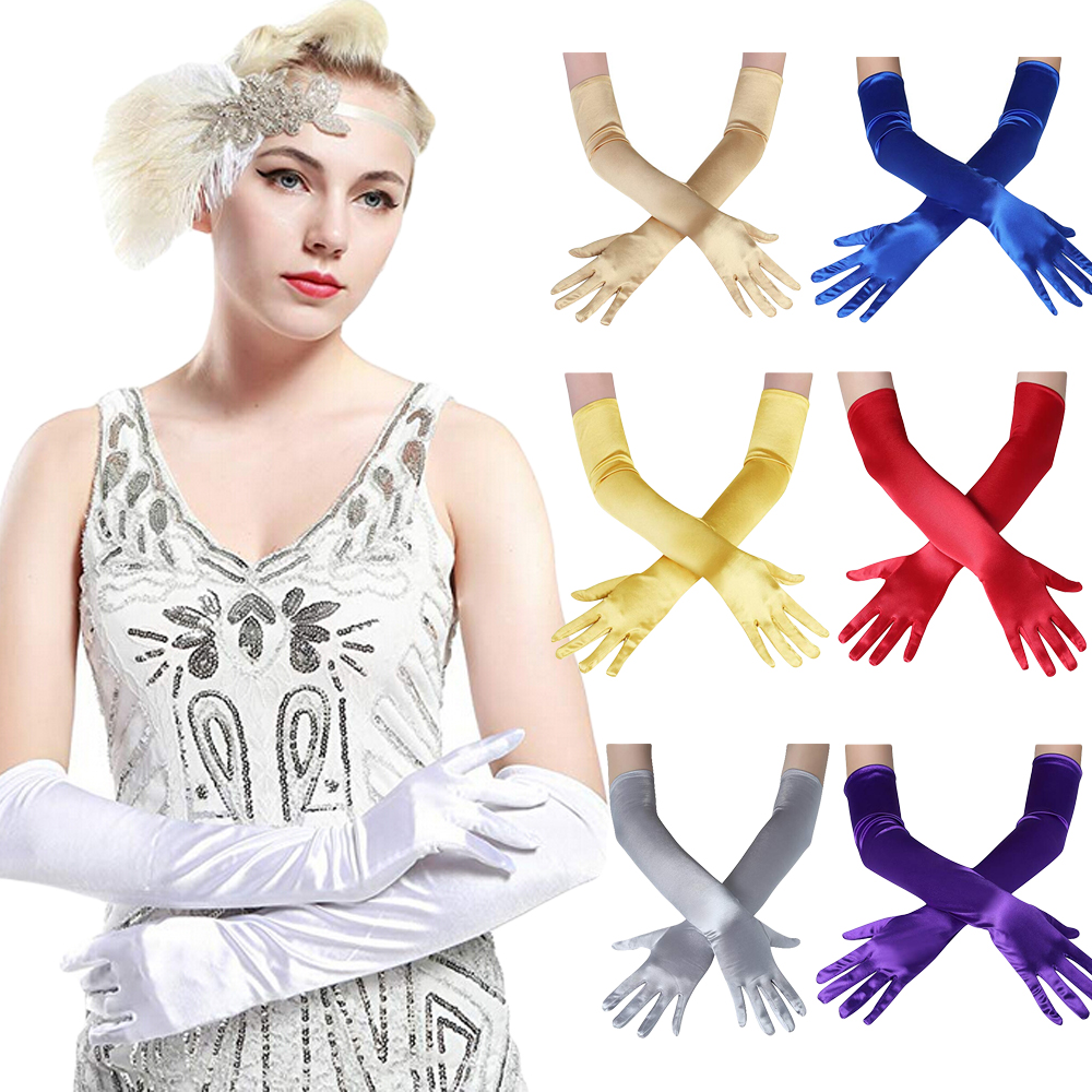 Lange Handschuhe Satin- Oper Abend Party Prom Kostüm Handschuh Schwarz Blau Gold Rosa Party Handschuhe