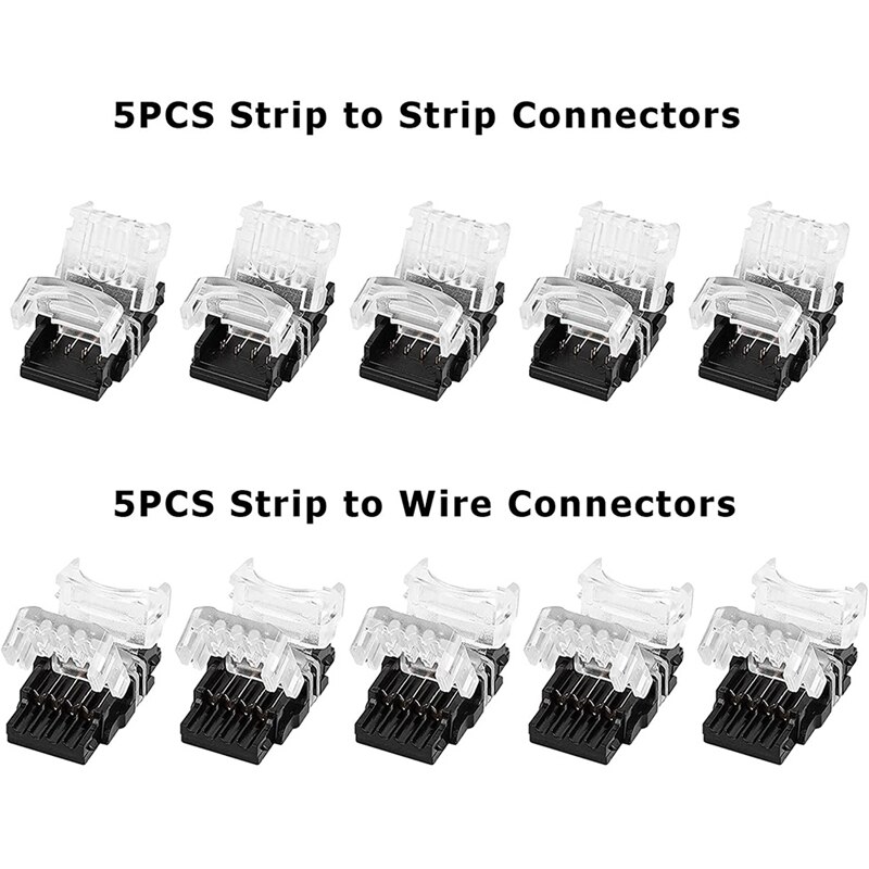 10 Packs 4 Pin Led Strip Connectors,Strip Strip, strip Wire Connector Voor Waterdichte 10Mm Rgb 5050 Led Strip Verlichting
