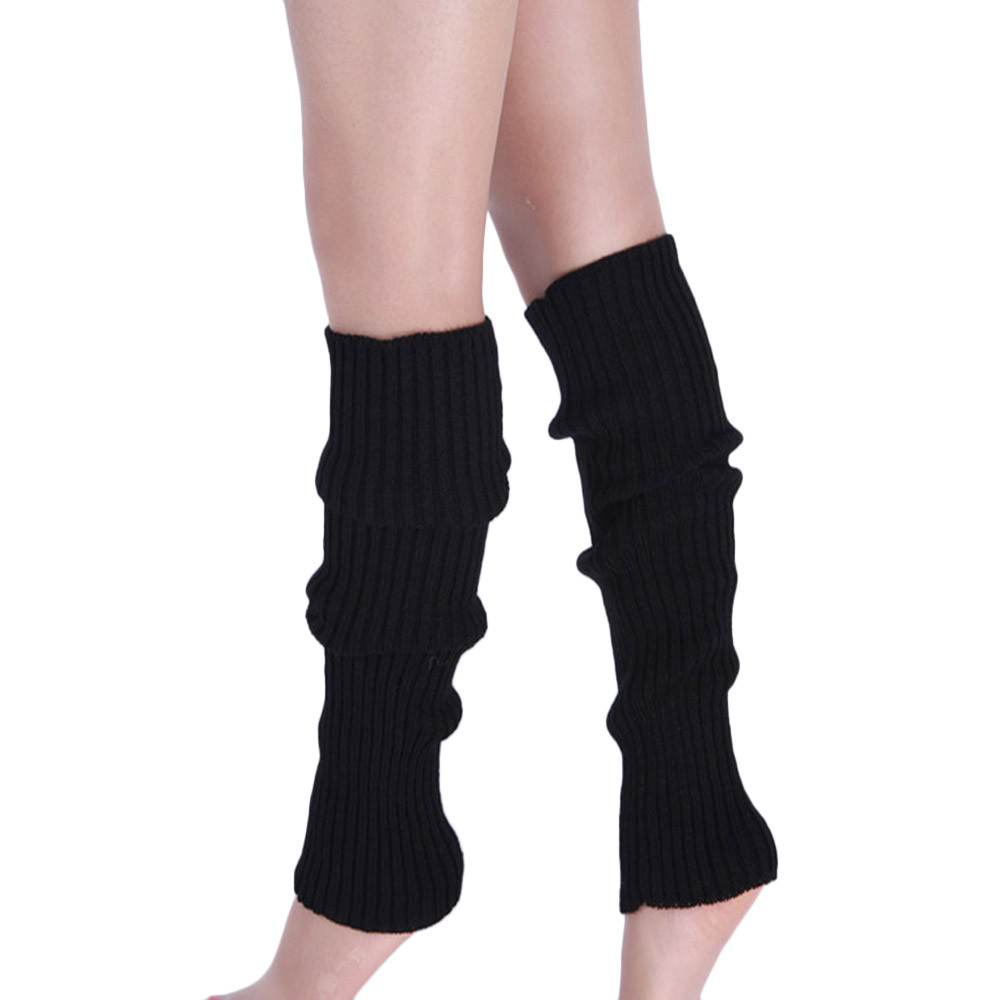 100% nueva y alta botas de esposas más de punto medias mantener el calentamiento pierna calentadores de rodilla alta de invierno de punto de arranque: Black 