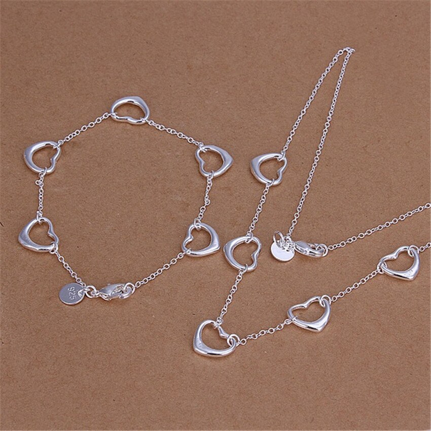 925 Sterling Zilver Liefde Vijf Harten Armband Ketting Sieraden Set Voor Vrouwen Party Bruiloft Kerstcadeaus