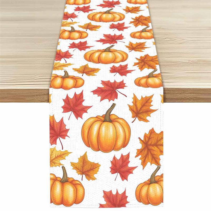 Thanksgiving pompoenen herfstbladeren polyester tafellopers bruiloft decoratie duurzame keuken eettafel lopers feestartikelen: Zwart