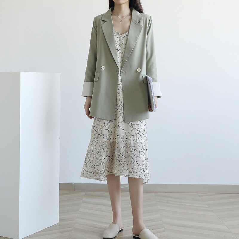 Vår høst blazer jakker stil stor størrelse løs casual dress jakke + kjole kvinner todelt sett  g189