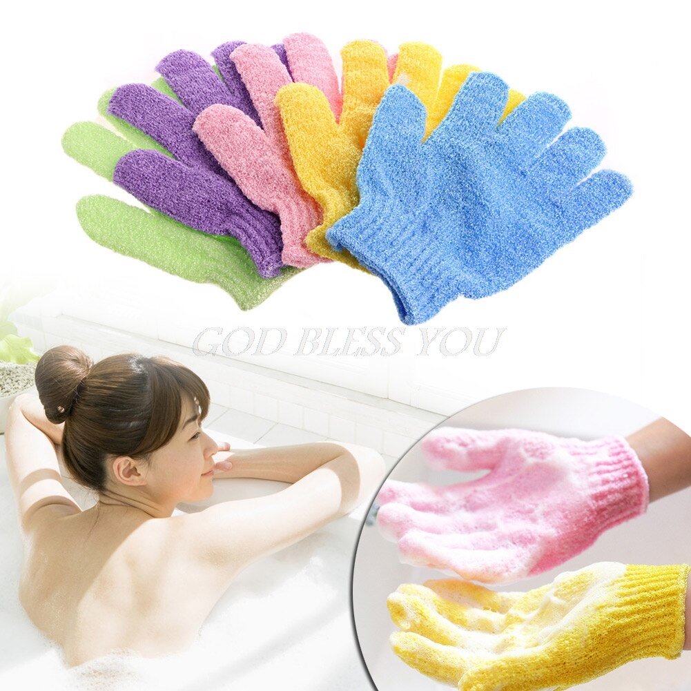 5 stk brusebadehandske eksfolierende vask hud spa massage krop ryg skrubbe scrubber