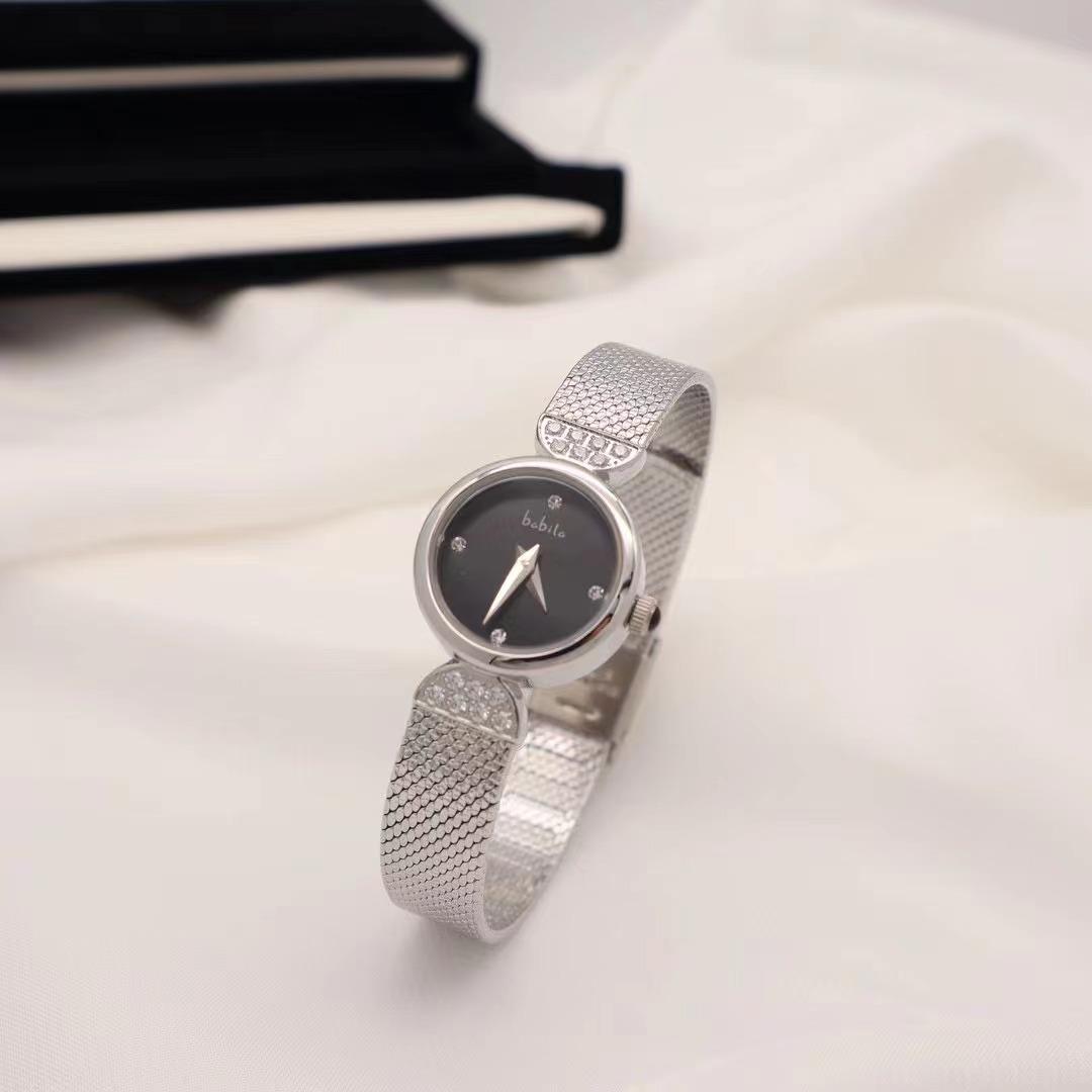 Dame vintage lille guldur med diamantindlagt lille rundt ur, luksuriøst retro high-end armbåndsur: Sort