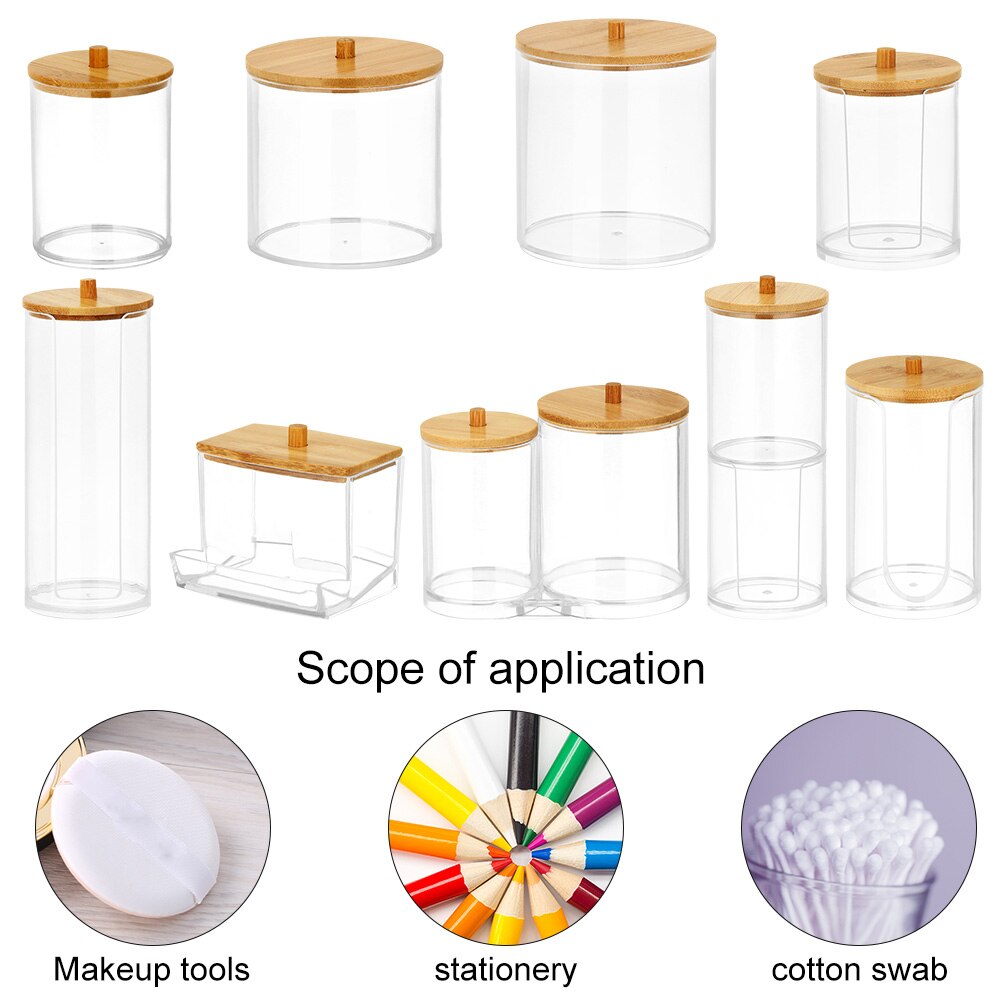 1Pc Acrylic Multifunctional Makeup Cotton Pad Organizer Storage Box For Cotton Swabs Rod Bathroom Qtip Container with Bamboo Lid