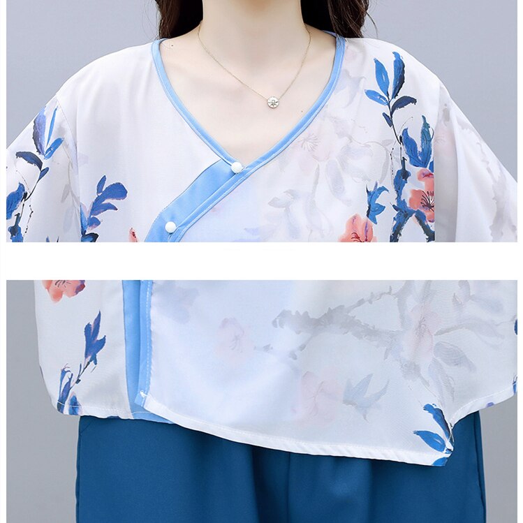 Floral Patterned Chinese Collared Shirt Blouse - La Vivente