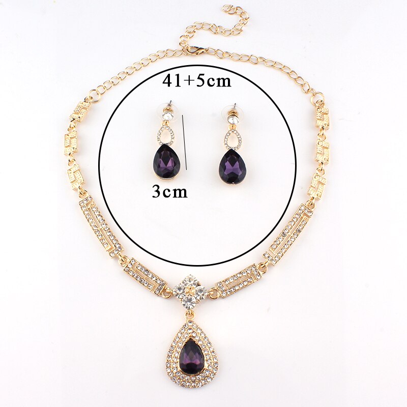 Jiayijiaduo robe de mariée Bijoux ensembles verre violet charme cristal collier boucles d'oreilles ensembles pour femmes Parure Bijoux Femme Dubai