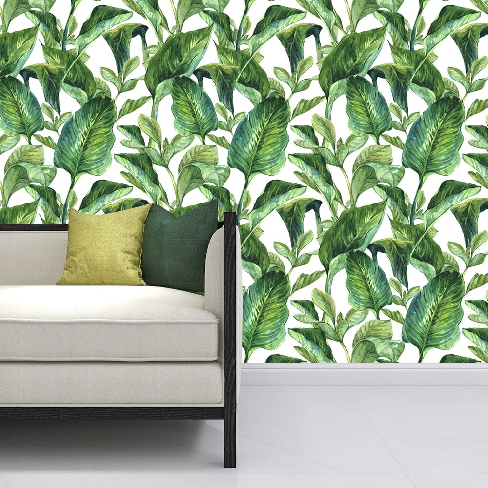 45*300cm tropisk jungle selvklæbende tapet grønne blade fugle dyreprint blomster botaniske farverige fliser wallsticker