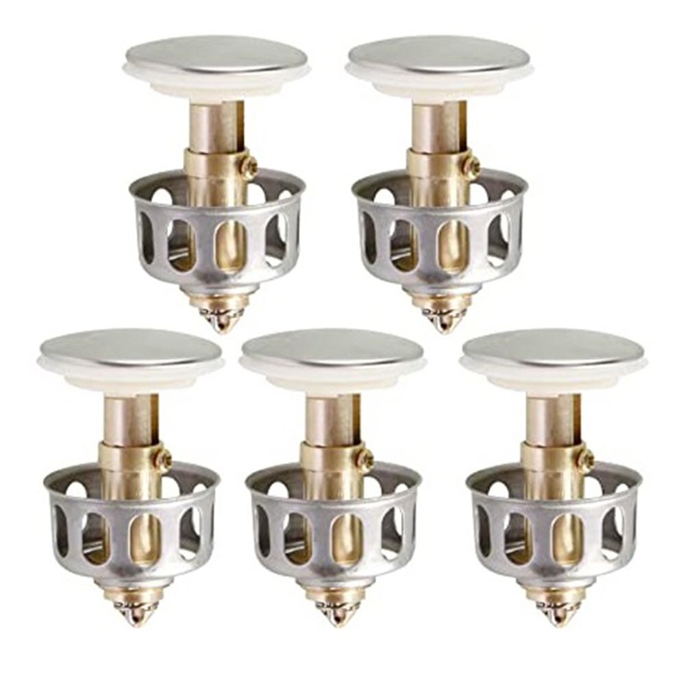 Universal Wash Basin Bounce Drain Filter Built-in Anti-Clogging Strainer Pop Up Bathroom Sink Drain Plug With Basket Filter: 5pcs