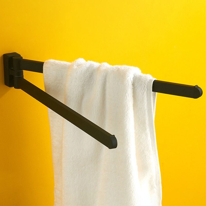 Barra de toalla giratoria, toalleros dobles movibles de goma mate, cromados y pulidos, accesorios de baño negros